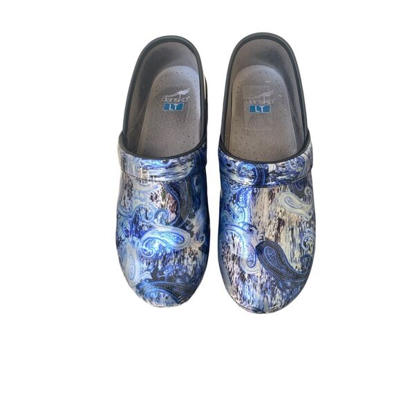 Dansko Blue Floral Patent Clogs Sz 41 - Picture 5 of 9